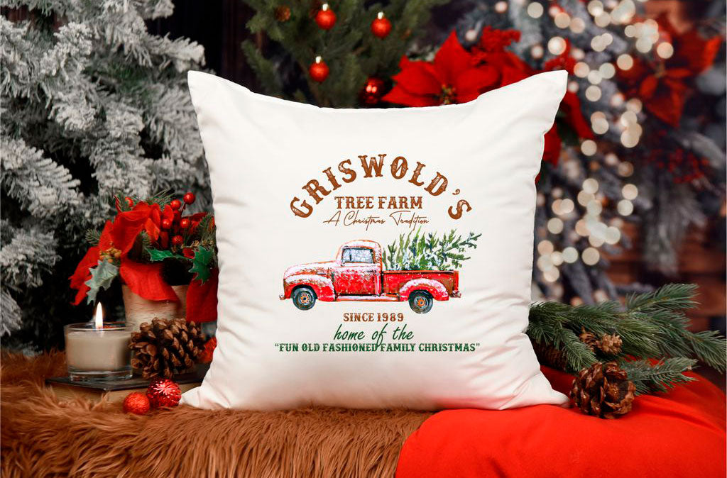Red Truck Christmas Throw Pillow Family Christmas Pillow Family