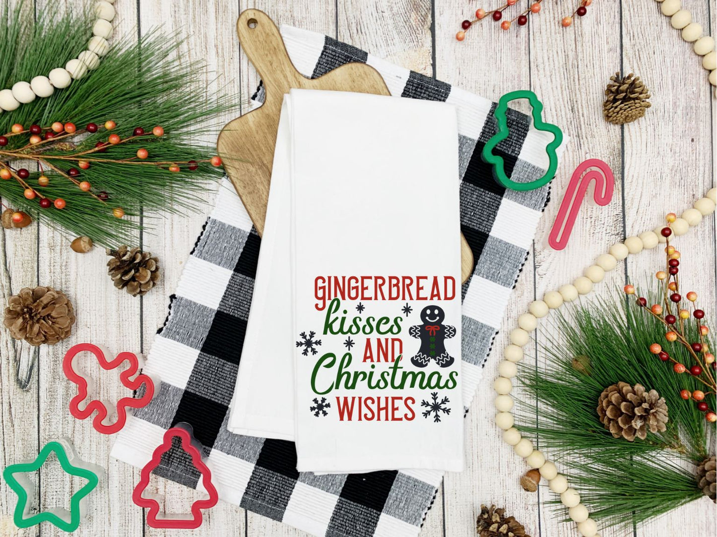 Gingerbread Kisses and Christmas Wishes Recipe Kitchen Towel
