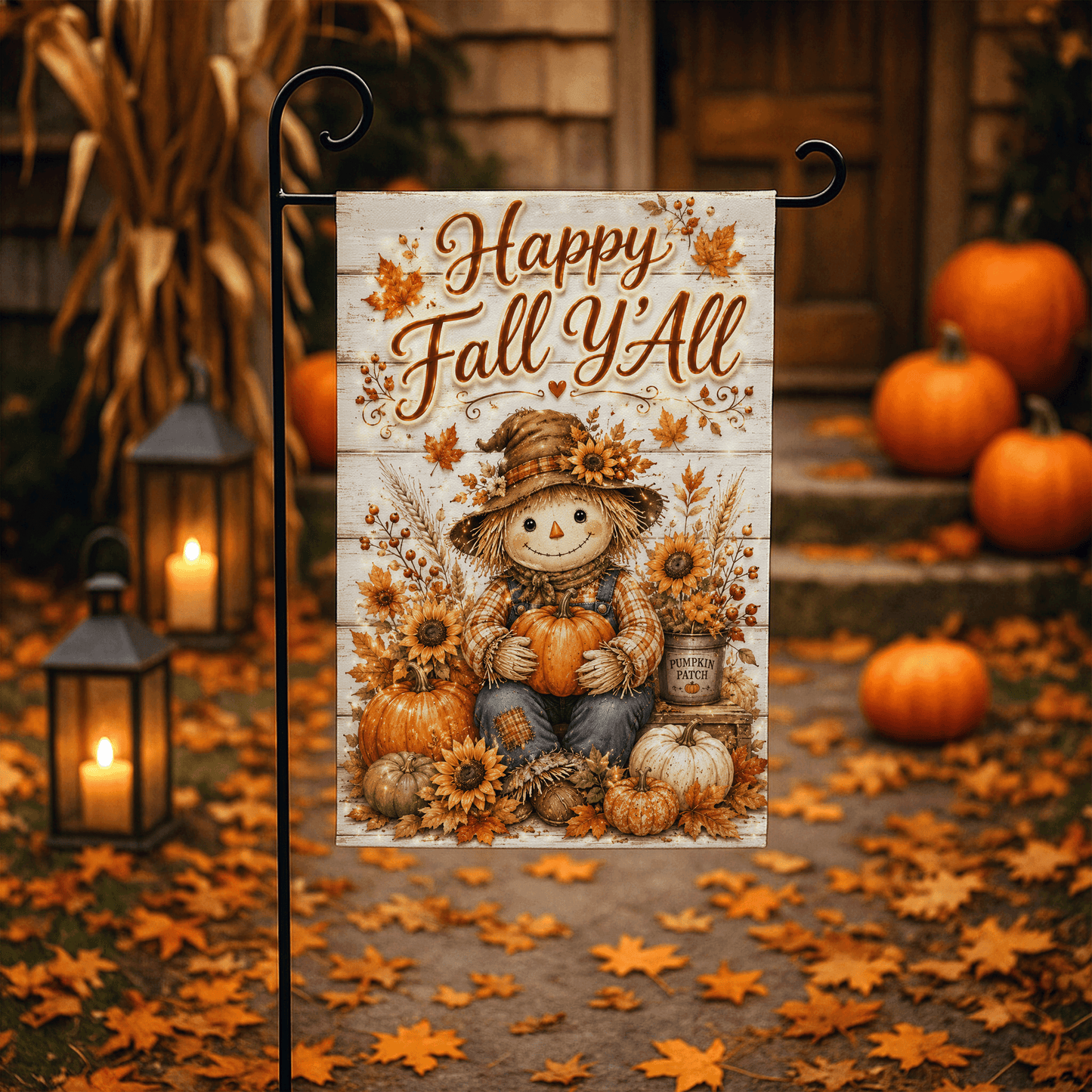 Happy Fall Y'All Scarecrow Garden Flag, 12x18 Double Sided Flag: Front Yard Decor