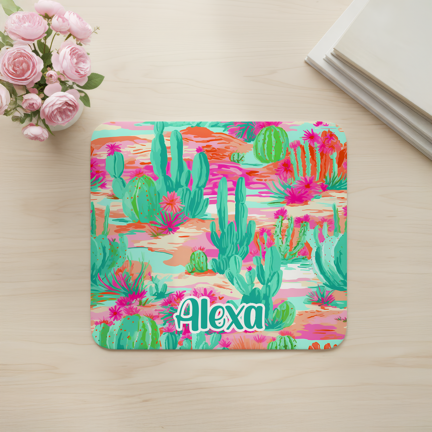 Custom Cactus Desk Mat, Large Mousepad, Office Dorm Decor, Co Worker Teacher Gift, Home Office Desk Supplies