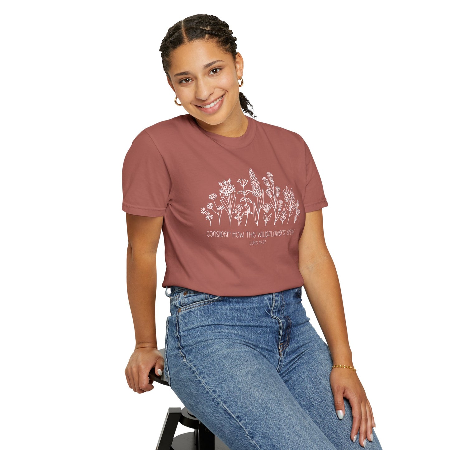 Consider How The Wildflowers Grow Bible Verse Shirt-Christian Religious Apparel-Gift for Her-Comfort Colors TShirt
