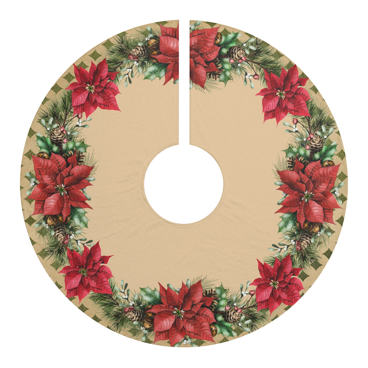 Poinsettias Christmas Tree Skirt, Christmas Tree Decor, Christmas Holiday Decor, Christmas Gift, Poinsettia Decor, Rustic Holiday Decor
