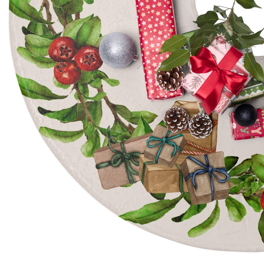 Christmas Tree Skirt  Festive Wreath Design, Holiday Decor, Gift for Christmas, Christmas Tree Decor, Holiday Decor Gift, Winter Wonderland