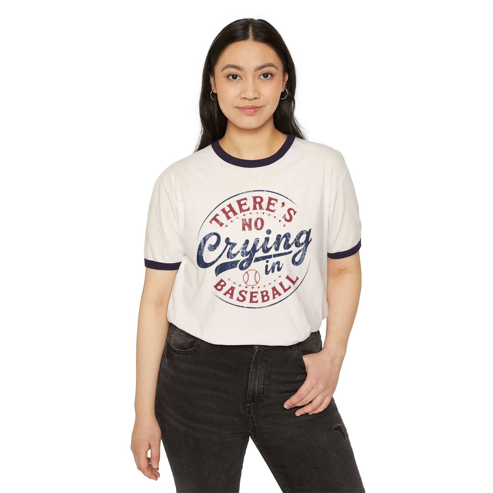 There's No Crying in Baseball Unisex Cotton Ringer T-Shirt, Vintage Sport Tee, Baseball Fan Gear, Gift for Sports, Baseball Mom Shirt