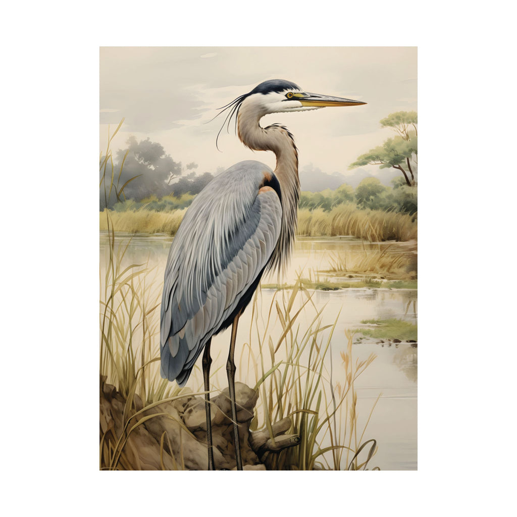 Serene Heron Art Print, Matte Poster, Nature Decor, Bird Lover's Gift, Coastal Bird Print, Blue Heron Print, Wedding Gift, Gift For Mom
