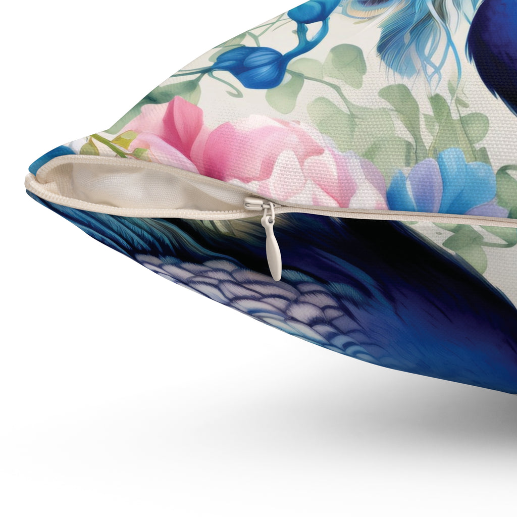 Peacock Floral Double Sided Square Pillow or Pillow Cover ,Peacock Throw Pillow, Bird Lover Bedroom Living Room Decor, Housewarming Gift