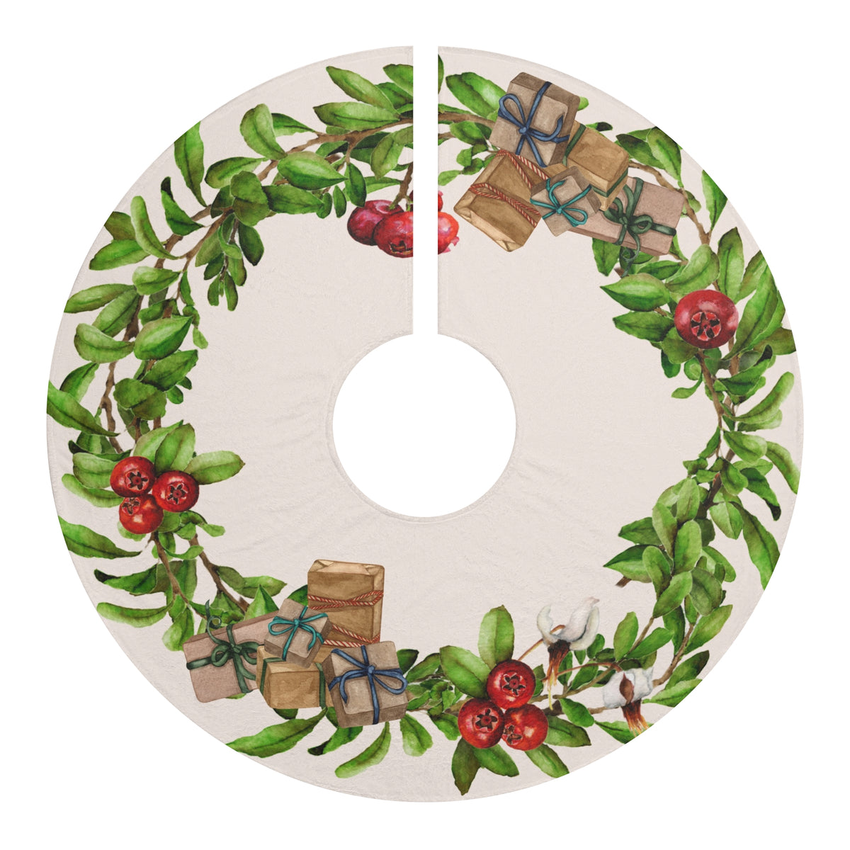 Christmas Tree Skirt  Festive Wreath Design, Holiday Decor, Gift for Christmas, Christmas Tree Decor, Holiday Decor Gift, Winter Wonderland