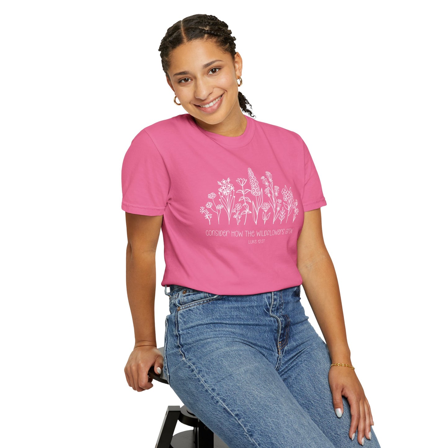 Consider How The Wildflowers Grow Bible Verse Shirt-Christian Religious Apparel-Gift for Her-Comfort Colors TShirt