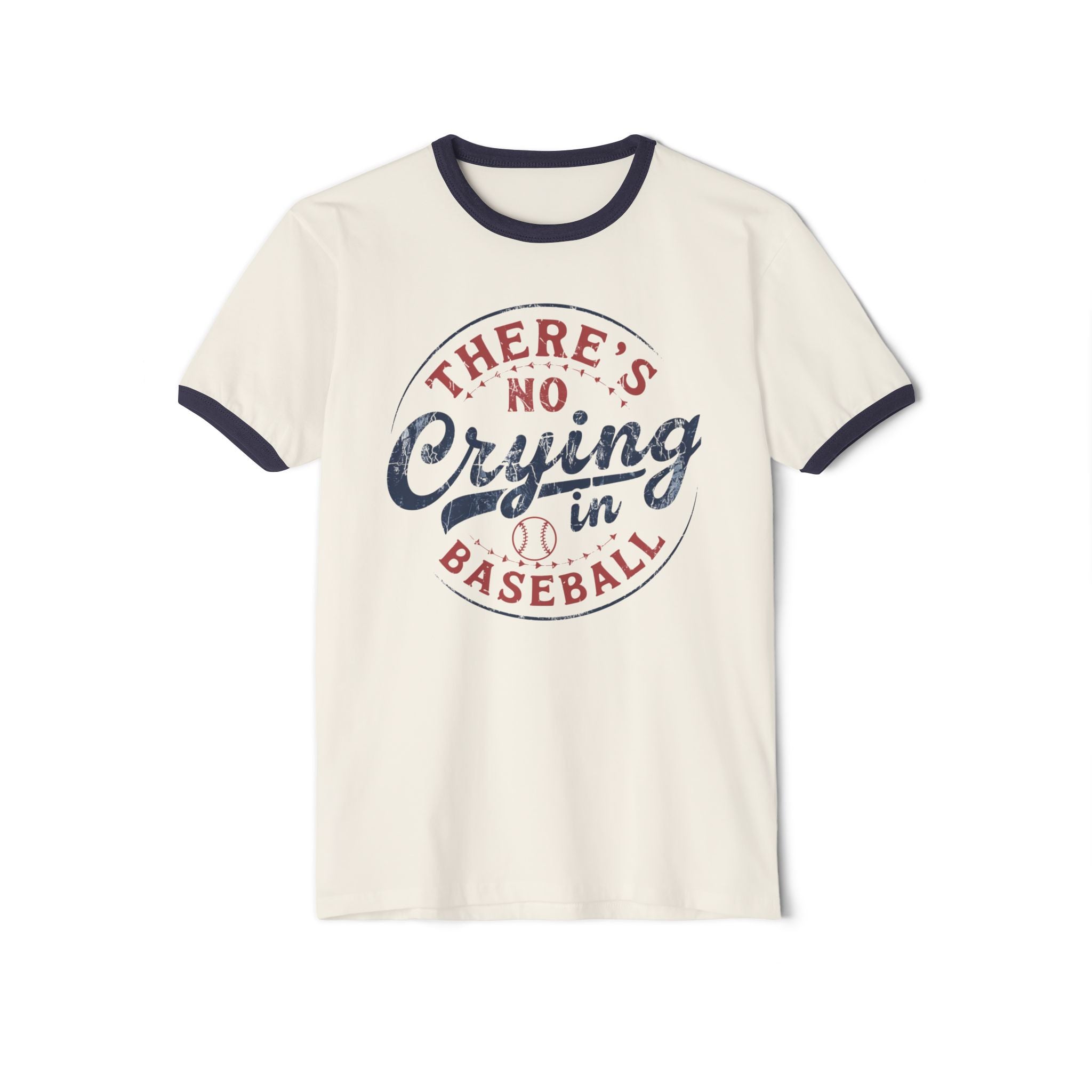 There's No Crying in Baseball Unisex Cotton Ringer T-Shirt, Vintage Sport Tee, Baseball Fan Gear, Gift for Sports, Baseball Mom Shirt