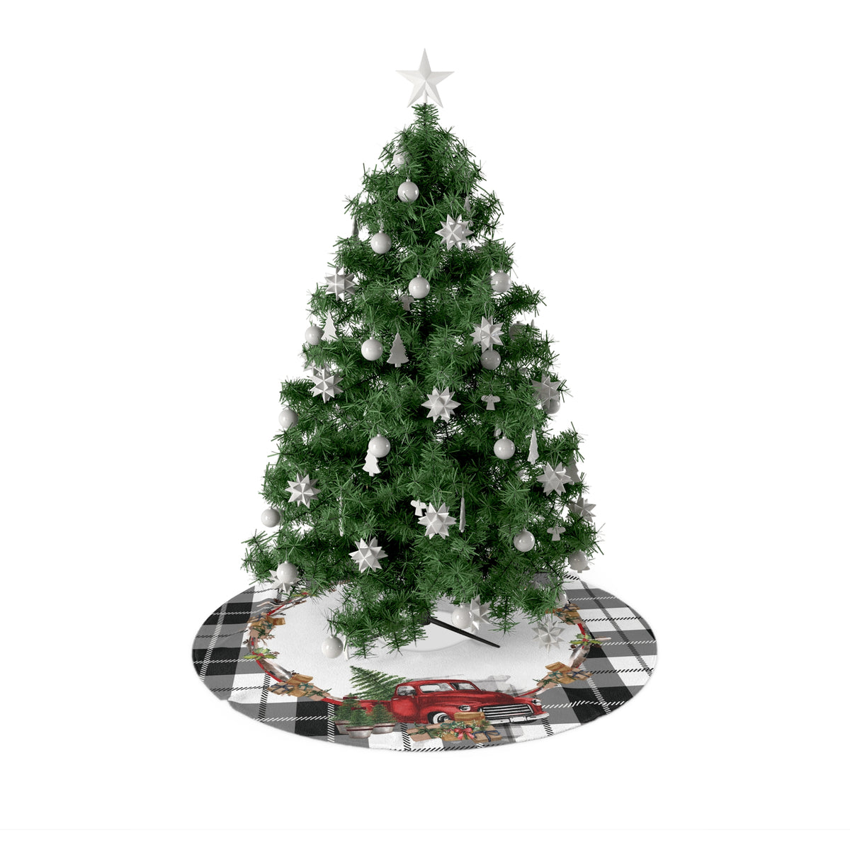 Buffalo Plaid Rustic Christmas Red Truck Tree Skirt, Rustic Holiday Decor, Farmhouse Style, Tree Decoration, Winter Wonderland