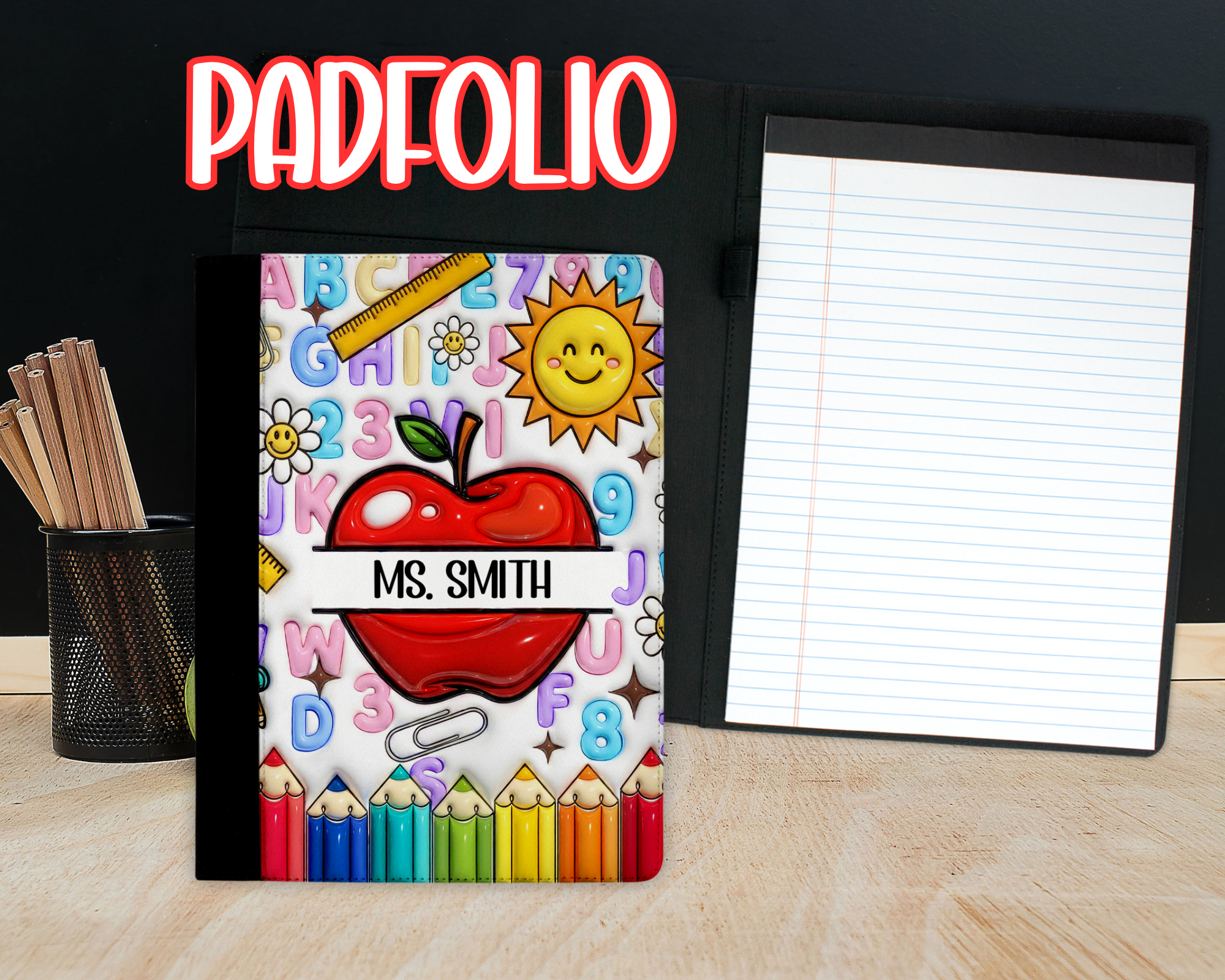 Personalized Teacher Padfolio, Apple Refillable Notebook, Custom Teacher Appreciation Gift, End Of School Gift