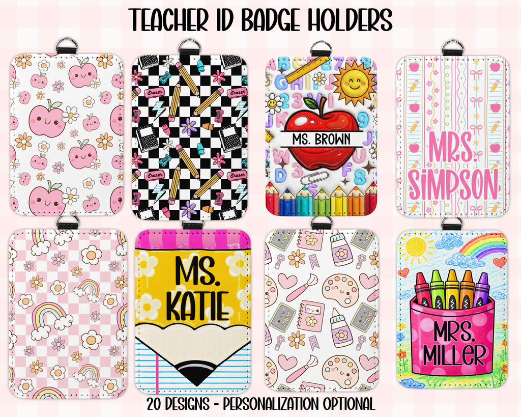 Personalized Faux Leather Teacher ID Badge Holder |Teacher ID Card Case | For Teachers, Bus Drivers, Staff, Assistants | Work ID Holder