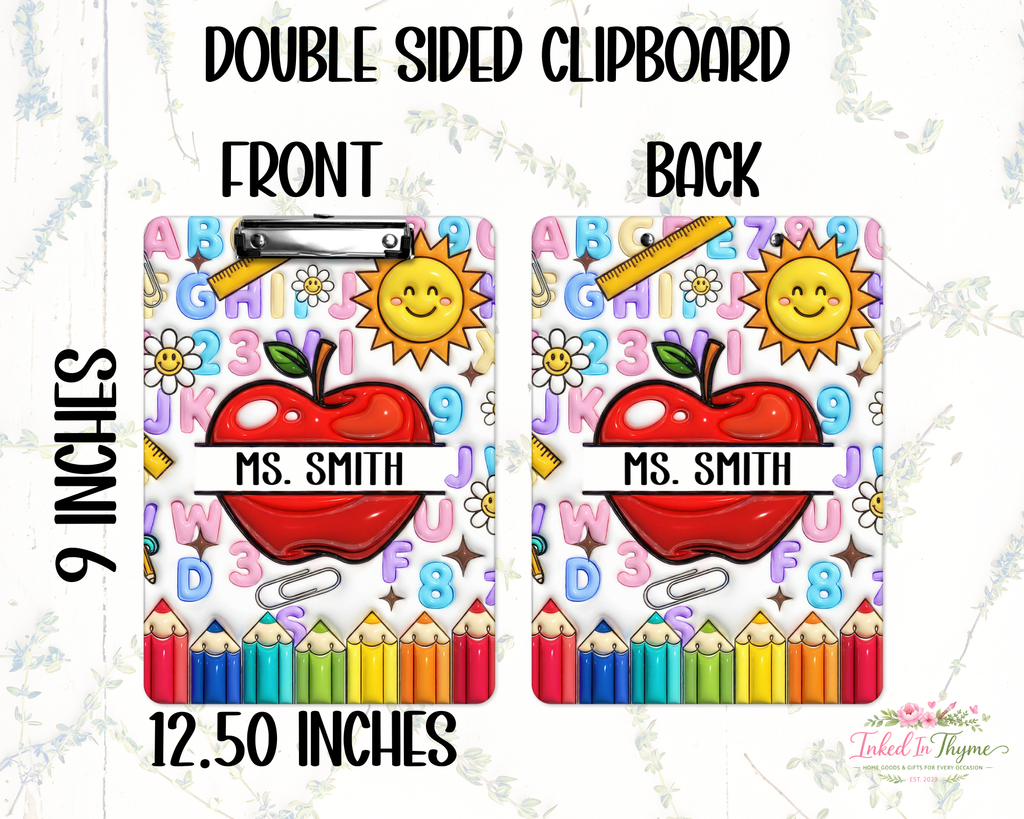 Personalized Teacher Clipboard: Faux 3D Apple Teacher Double Sided Clipboard, Teacher Appreciation Gift, End Of School Year Gift
