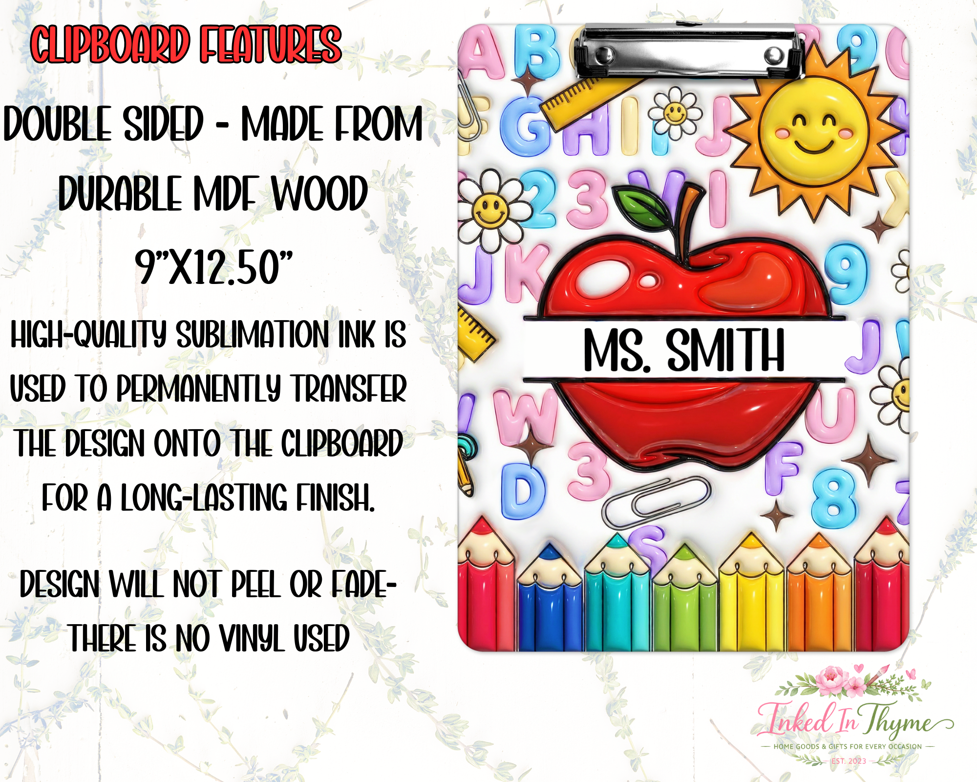 Personalized Teacher Clipboard: Faux 3D Apple Teacher Double Sided Clipboard, Teacher Appreciation Gift, End Of School Year Gift