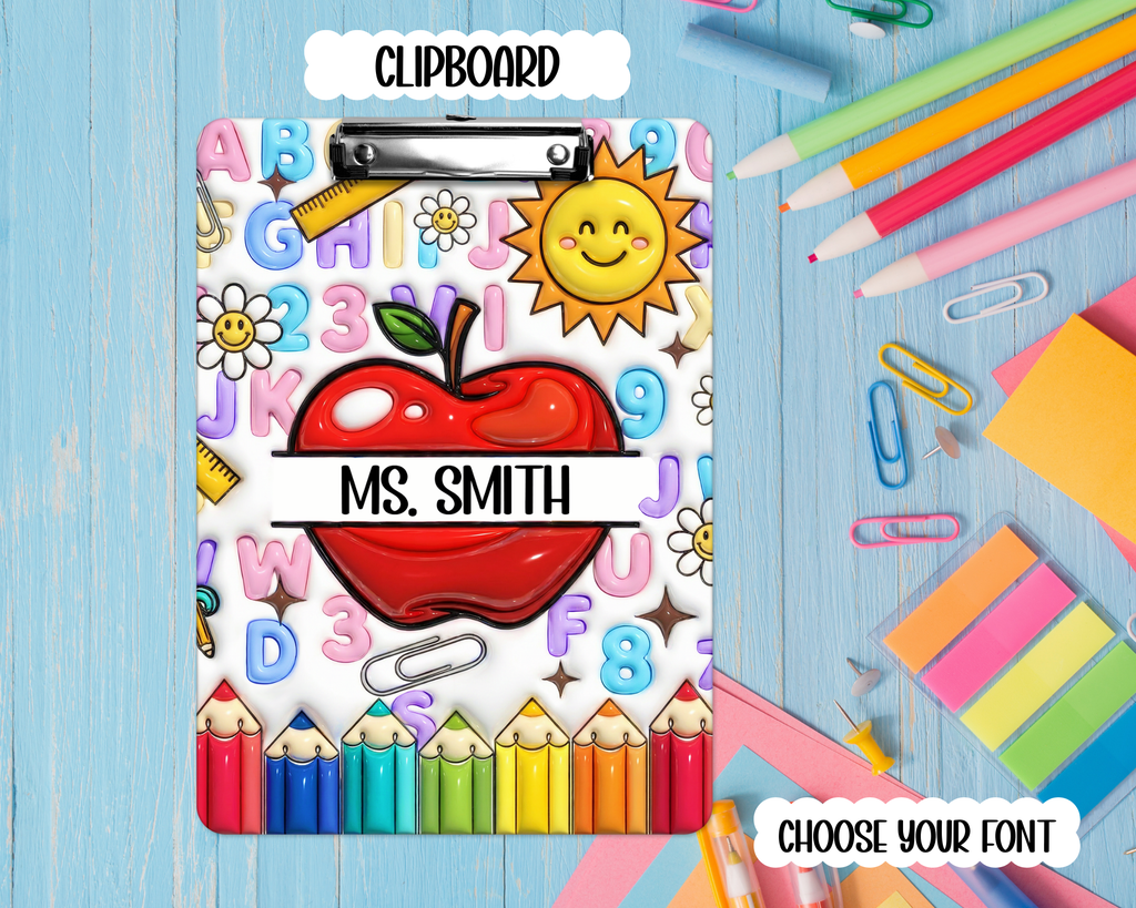 Personalized Teacher Clipboard: Faux 3D Apple Teacher Double Sided Clipboard, Teacher Appreciation Gift, End Of School Year Gift