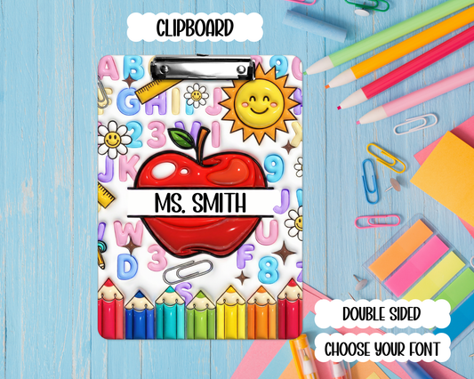 Personalized Teacher Clipboard: Faux 3D Apple Teacher Double Sided Clipboard, Teacher Appreciation Gift, End Of School Year Gift
