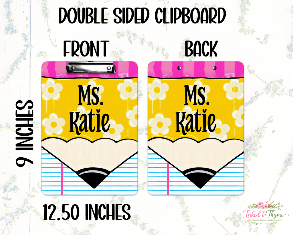 Personalized Teacher Clipboard: Pencil Teacher Double Sided Clipboard, Teacher Appreciation Gift, End Of School Year Gift