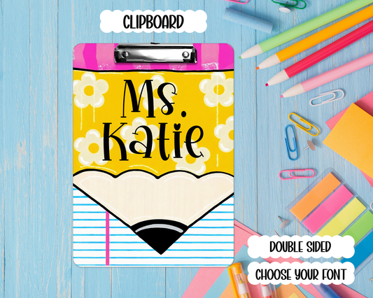 Personalized Teacher Clipboard: Pencil Teacher Double Sided Clipboard, Teacher Appreciation Gift, End Of School Year Gift