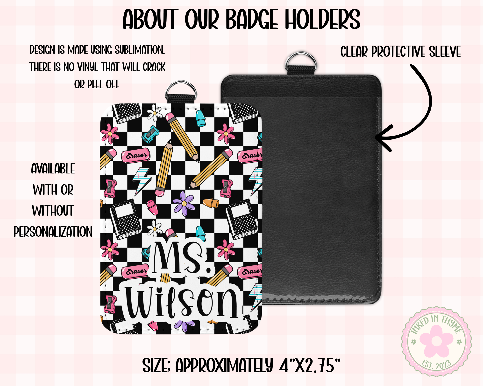Personalized Faux Leather ID Badge Holder |Professional ID Card Case | For Teachers, Nurses, Office Staff, Assistants | Work ID Holder