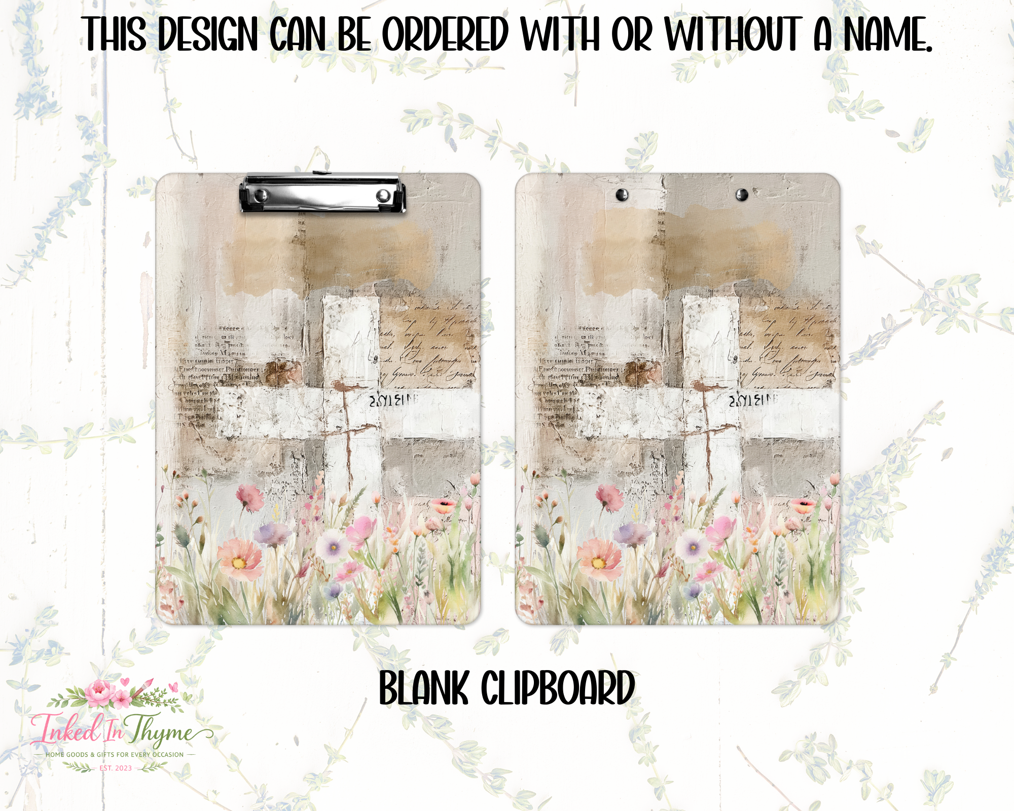 Personalized Watercolor Cross Clipboard: Christian Double Sided Clipboard, Teacher Gift, Office Clipboard, Church Pastor Gift