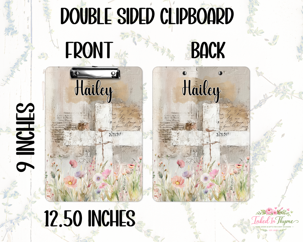 Personalized Watercolor Cross Clipboard: Christian Double Sided Clipboard, Teacher Gift, Office Clipboard, Church Pastor Gift