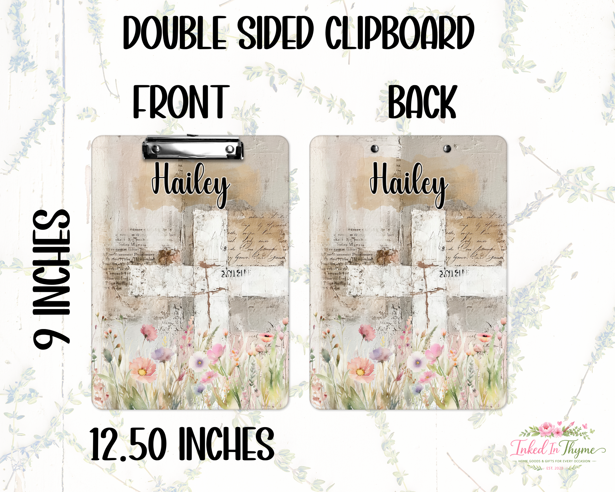 Personalized Watercolor Cross Clipboard: Christian Double Sided Clipboard, Teacher Gift, Office Clipboard, Church Pastor Gift