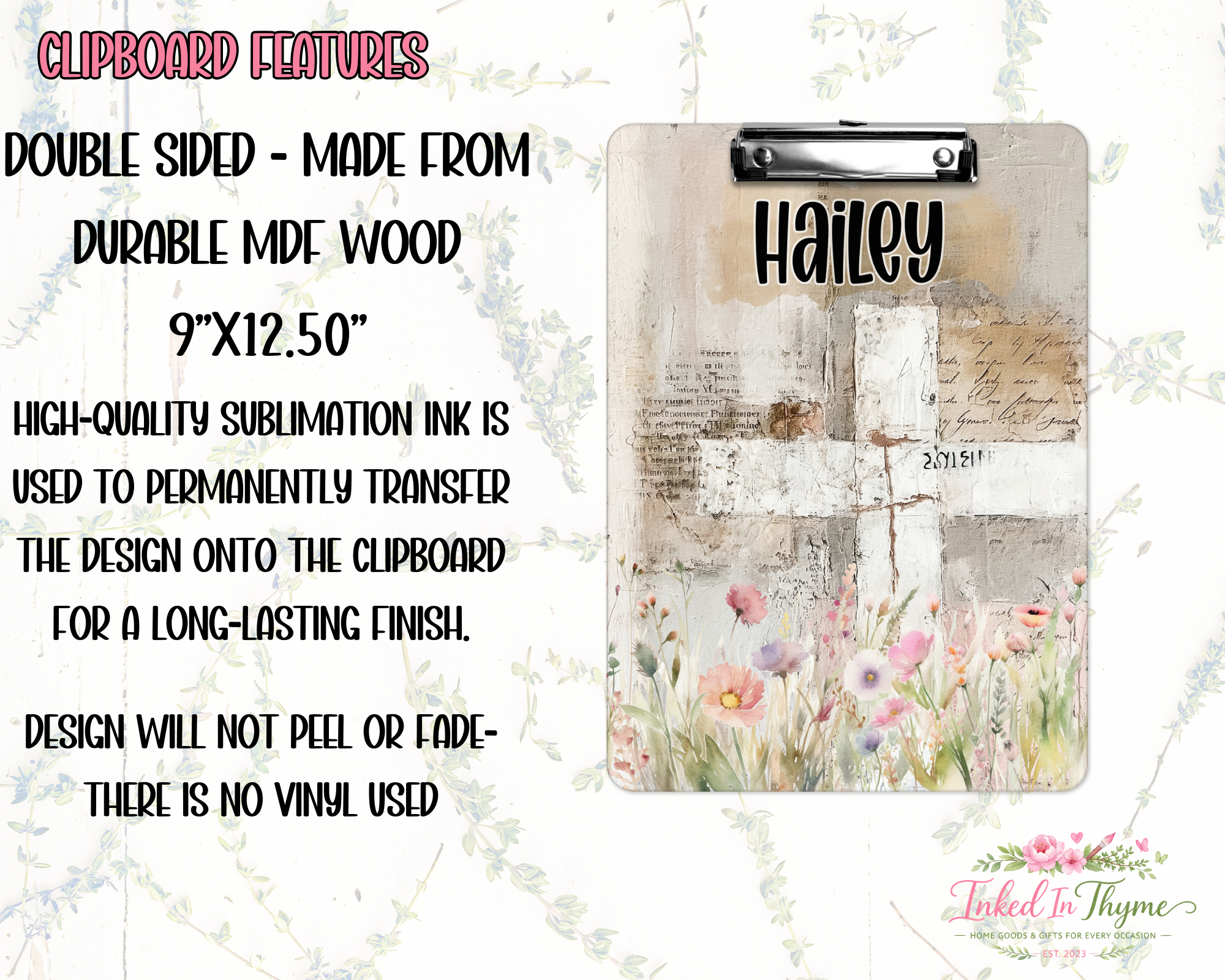 Personalized Watercolor Cross Clipboard: Christian Double Sided Clipboard, Teacher Gift, Office Clipboard, Church Pastor Gift