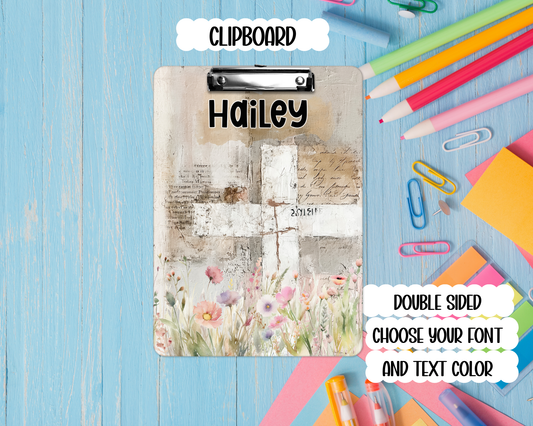 Personalized Watercolor Cross Clipboard: Christian Double Sided Clipboard, Teacher Gift, Office Clipboard, Church Pastor Gift