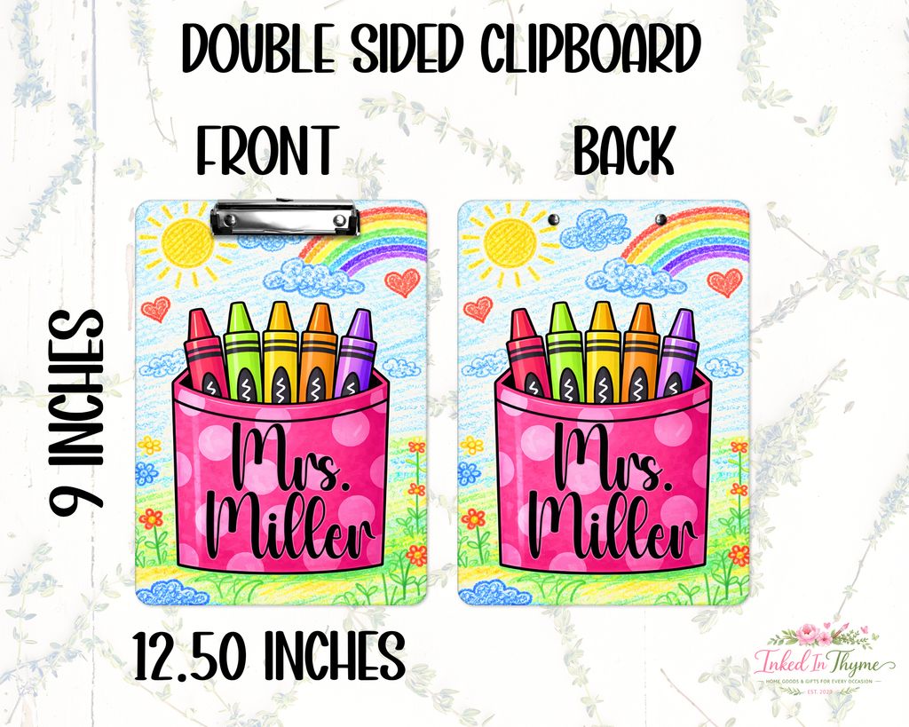 Personalized Teacher Clipboard: Crayons Teacher Double Sided Clipboard, Teacher Appreciation Gift, End Of School Year Gift
