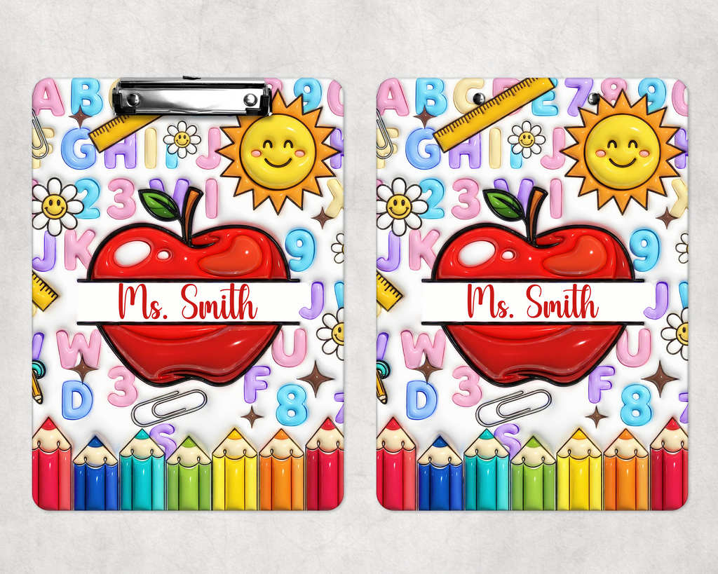 Personalized Teacher Clipboard: Faux 3D Apple Teacher Double Sided Clipboard, Teacher Appreciation Gift, End Of School Year Gift