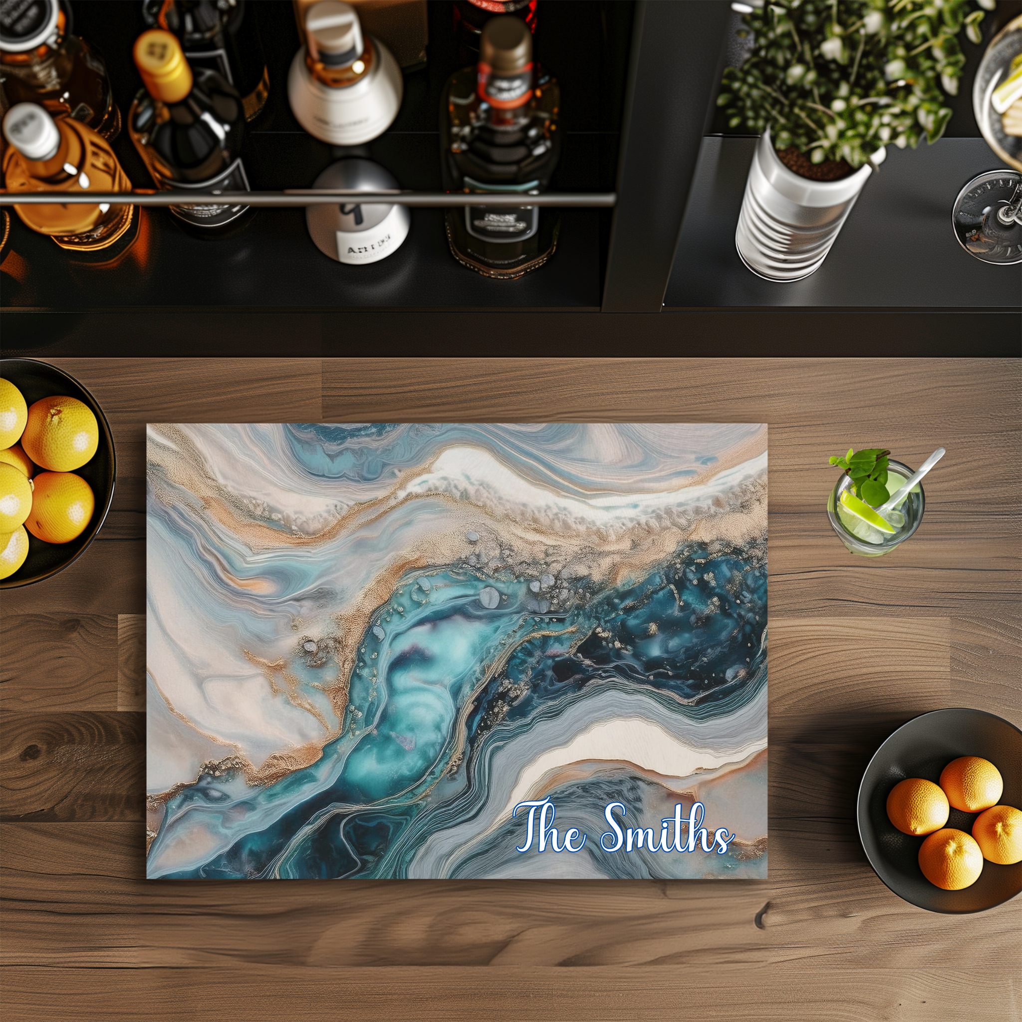 Ocean Wave FAUX Marble Tempered Glass Cutting Board, Marble Decor, Charcuterie Board, Serving Tray, Hostess Housewarming, Challah Board