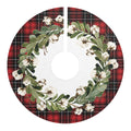 Plaid & Cotton Blossom Christmas Tree Skirt, Round Tree Skirt, Christmas Decor, Christmas Gift