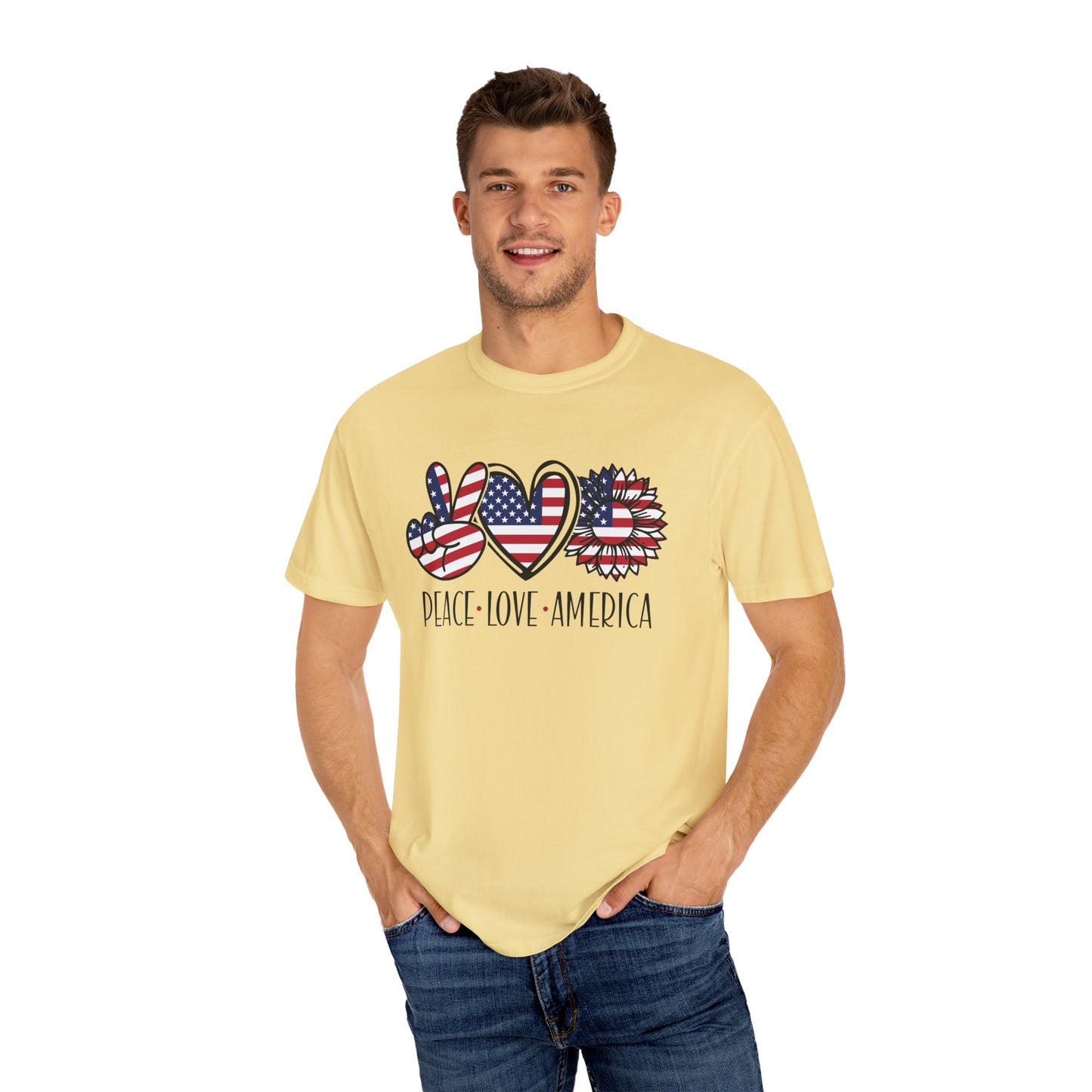 Peace Love America T-Shirt | Unisex Vintage Tee for July 4th, Americana Style, Summer Outfit, American Pride, Gift For Her