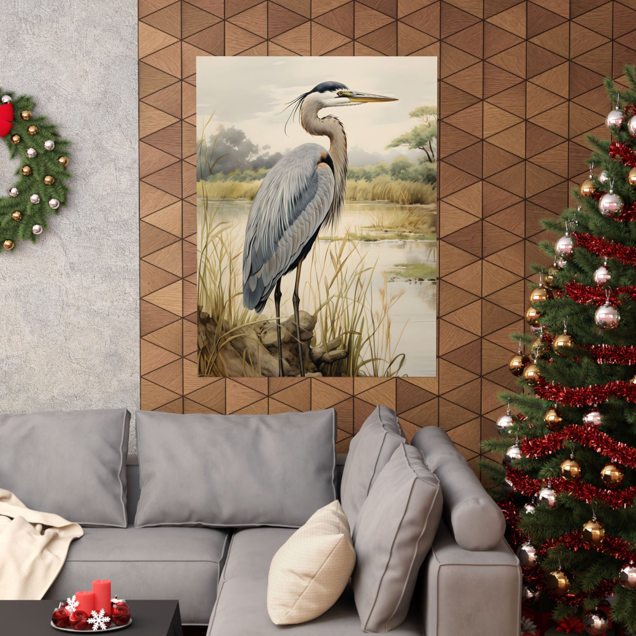 Serene Heron Art Print, Matte Poster, Nature Decor, Bird Lover's Gift, Coastal Bird Print, Blue Heron Print, Wedding Gift, Gift For Mom