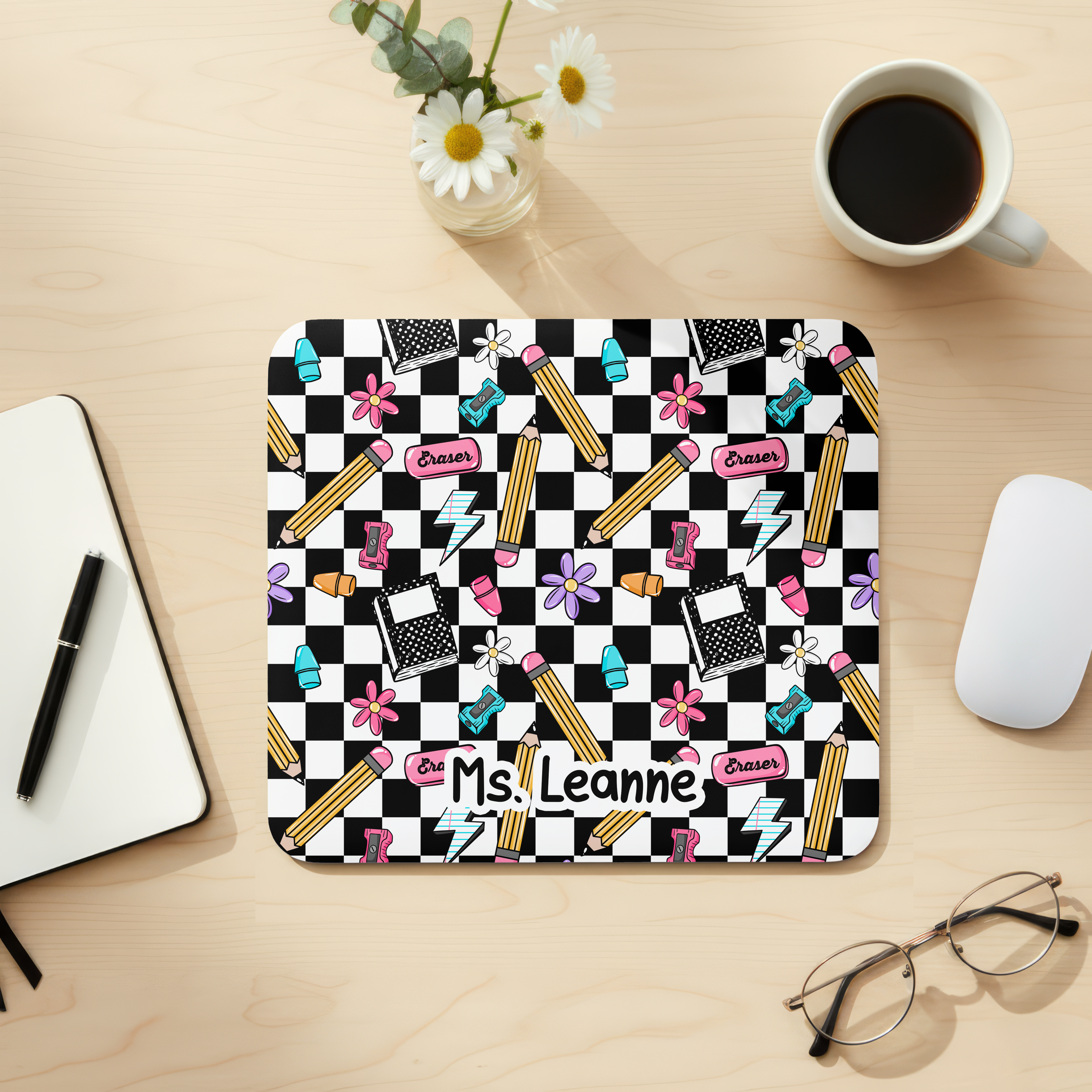 Custom Teacher Checkered Desk Mat, Large Mousepad, Co Worker Teacher Gift, Home Office Desk Supplies