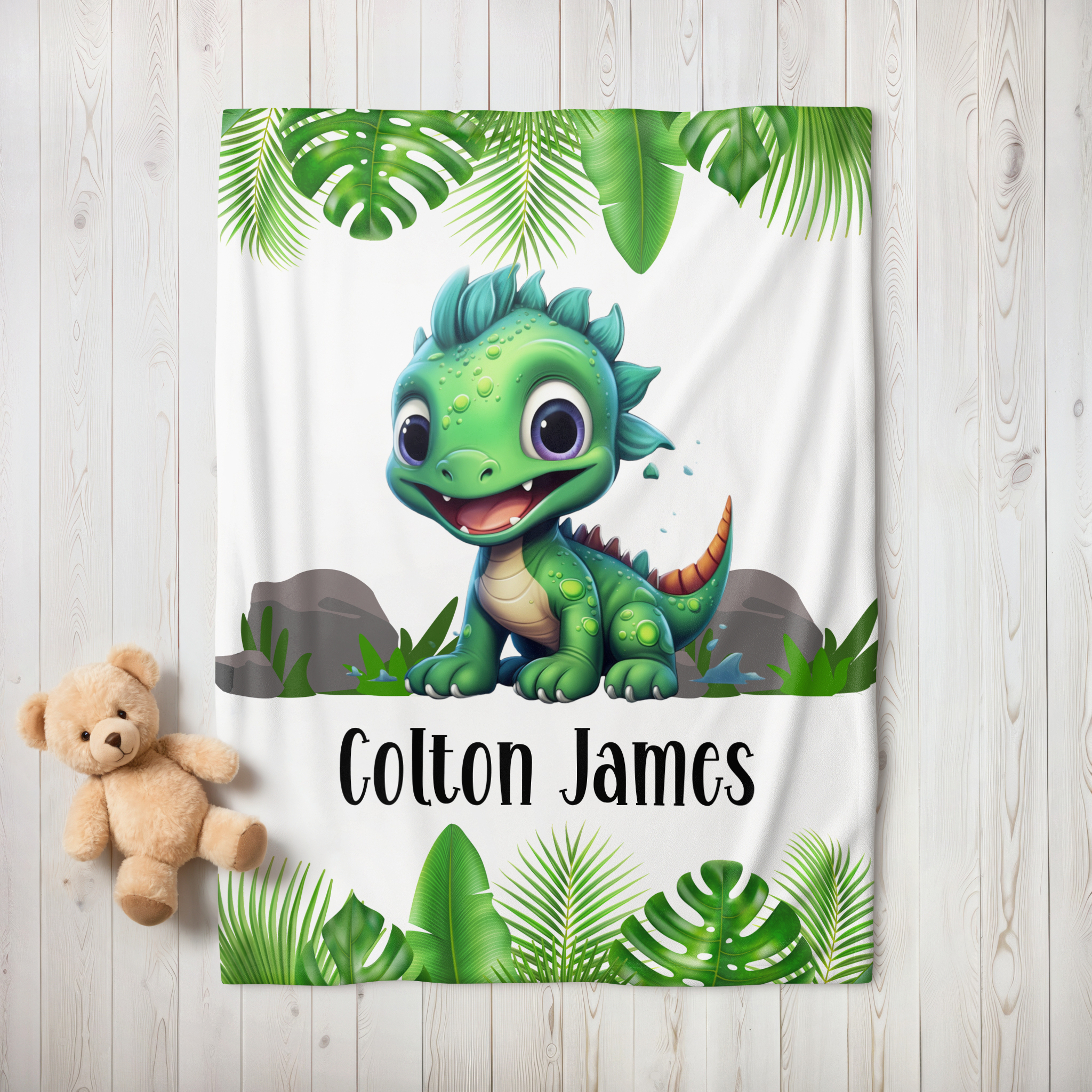 Custom Baby Dinosaur Blanket, New Baby Gift, Baby Shower Gift, Gift For Boy, Personalized Dino Nursery Blanket, Toddler Blanket