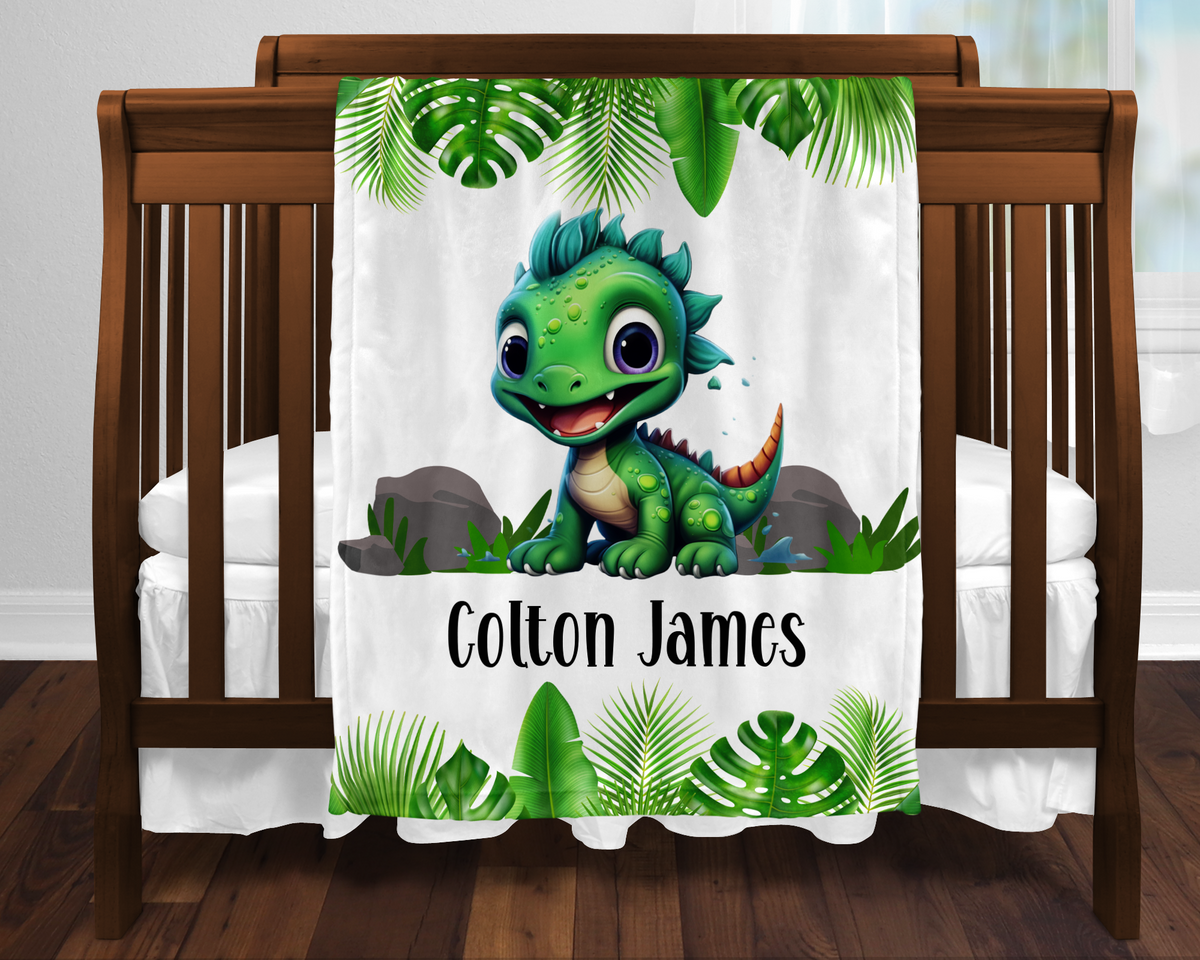 Custom Baby Dinosaur Blanket, New Baby Gift, Baby Shower Gift, Gift For Boy, Personalized Dino Nursery Blanket, Toddler Blanket