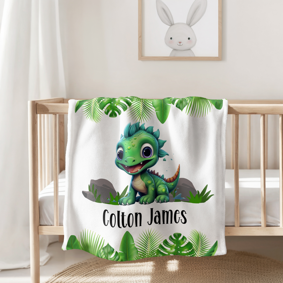 Custom Baby Dinosaur Blanket, New Baby Gift, Baby Shower Gift, Gift For Boy, Personalized Dino Nursery Blanket, Toddler Blanket