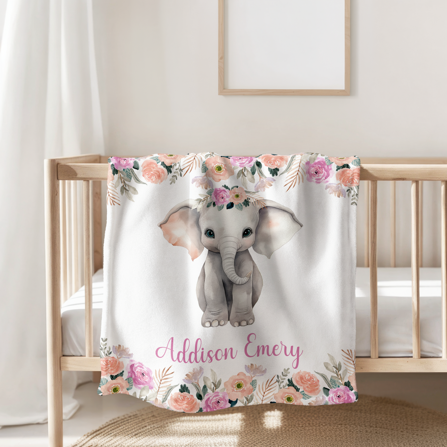 Custom Baby Girl Elephant Blanket, New Baby Gift, Baby Shower Gift, Gift For Girl, Safari Nursery Blanket, Toddler Blanket, Elephant Nursery