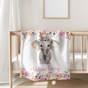 Custom Baby Girl Elephant Blanket, New Baby Gift, Baby Shower Gift, Gift For Girl, Safari Nursery Blanket, Toddler Blanket, Elephant Nursery