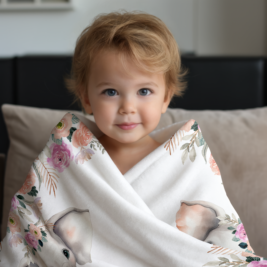 Custom Baby Girl Elephant Blanket, New Baby Gift, Baby Shower Gift, Gift For Girl, Safari Nursery Blanket, Toddler Blanket, Elephant Nursery