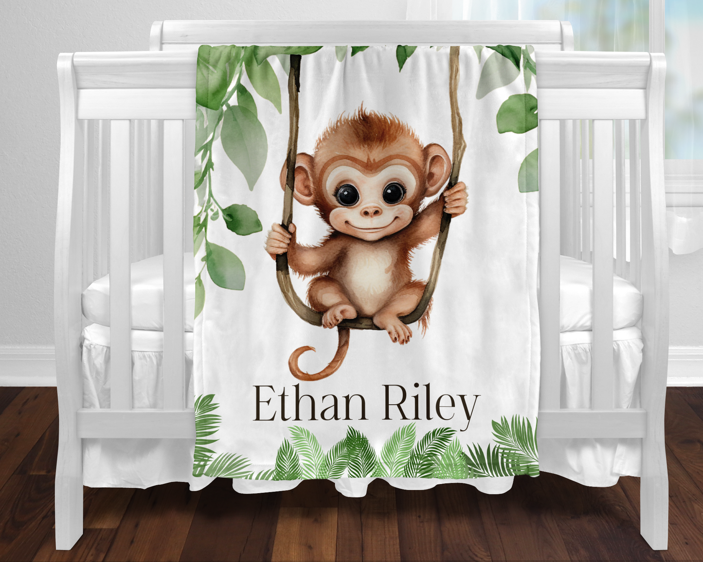Custom Baby Monkey Blanket, New Baby Gift, Baby Shower Gift, Gift For Boy, Safari Nursery Blanket, Toddler Blanket