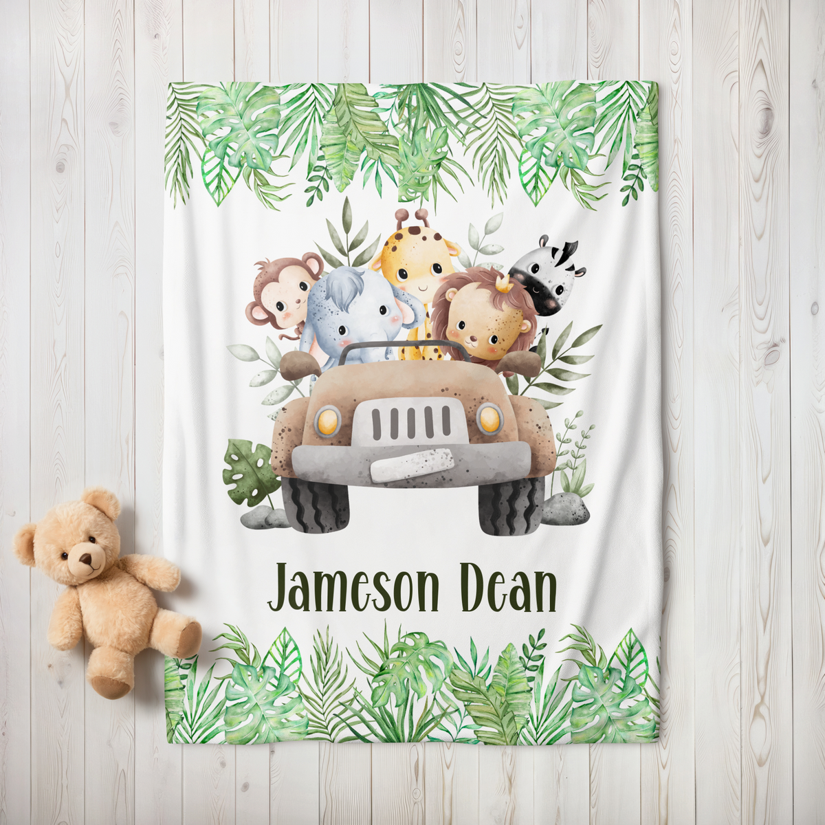 Custom Baby Safari Animals Blanket, New Baby Gift, Baby Shower Gift, Gift For Boy, Safari Nursery Blanket, Toddler Blanket
