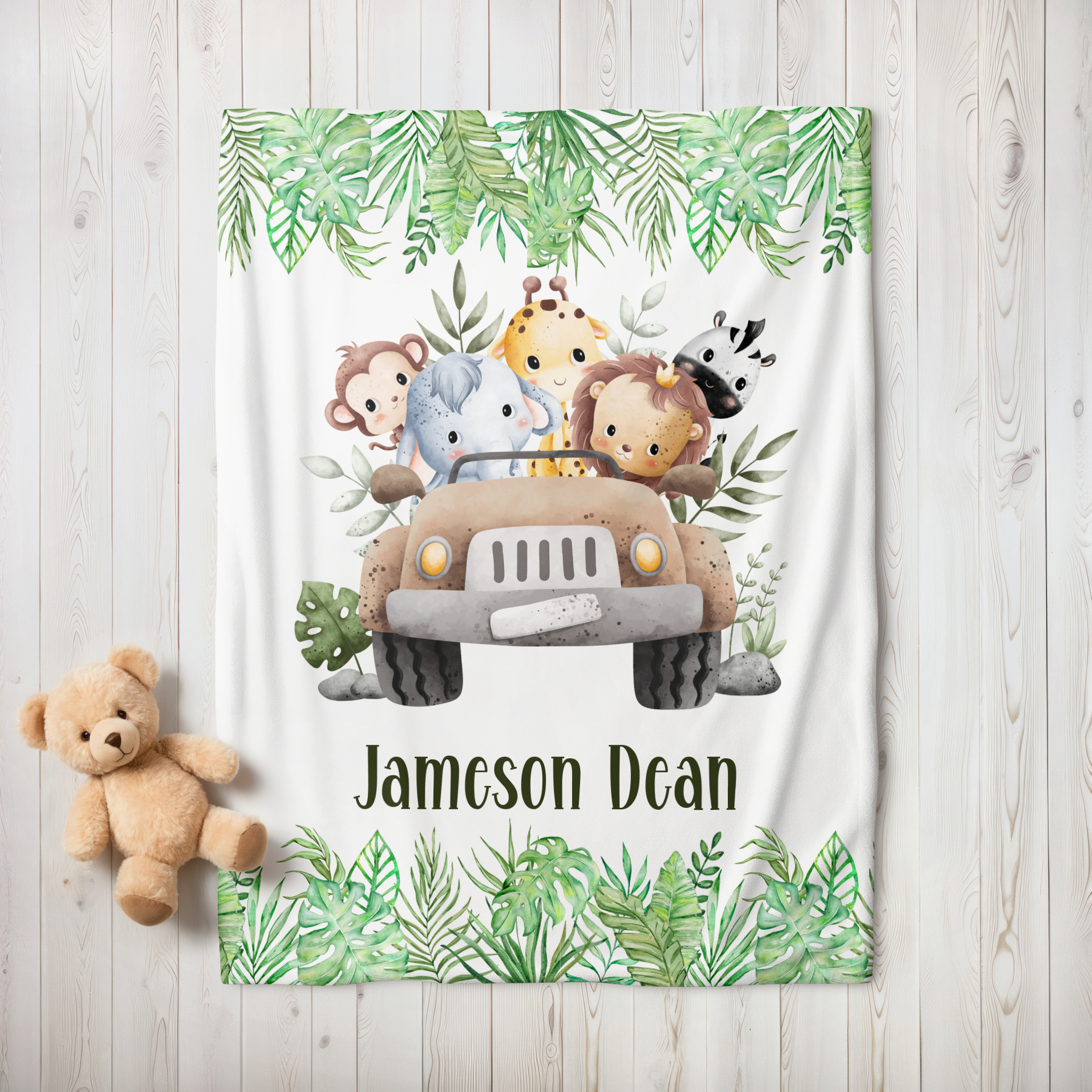 Custom Baby Safari Animals Blanket, New Baby Gift, Baby Shower Gift, Gift For Boy, Safari Nursery Blanket, Toddler Blanket
