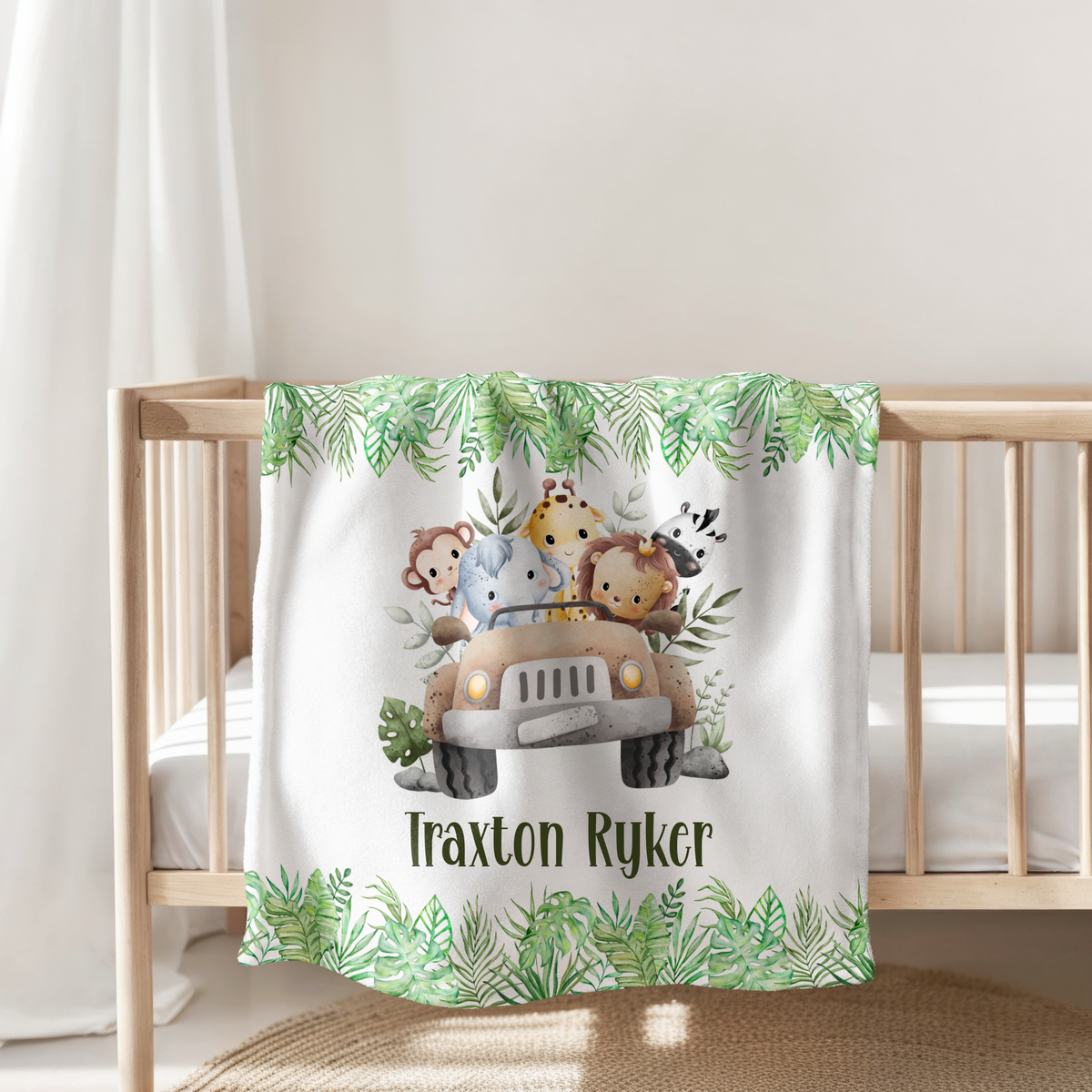 Custom Baby Safari Animals Blanket, New Baby Gift, Baby Shower Gift, Gift For Boy, Safari Nursery Blanket, Toddler Blanket