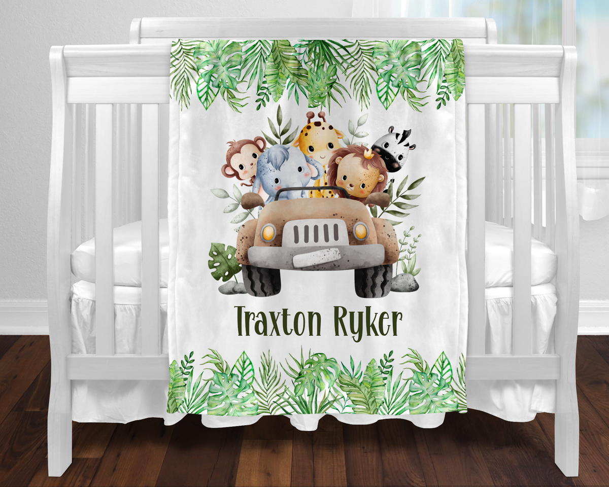 Custom Baby Safari Animals Blanket, New Baby Gift, Baby Shower Gift, Gift For Boy, Safari Nursery Blanket, Toddler Blanket