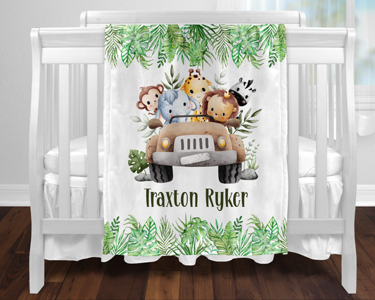 Custom Baby Safari Animals Blanket, New Baby Gift, Baby Shower Gift, Gift For Boy, Safari Nursery Blanket, Toddler Blanket