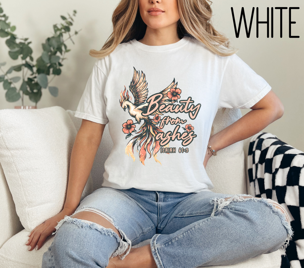 Beauty from Ashes T-Shirt, Inspirational Tee, Faith-Based Apparel, Spiritual Gift, Unisex Graphic Shirt, Phoenix Design, Isaiah 61:3