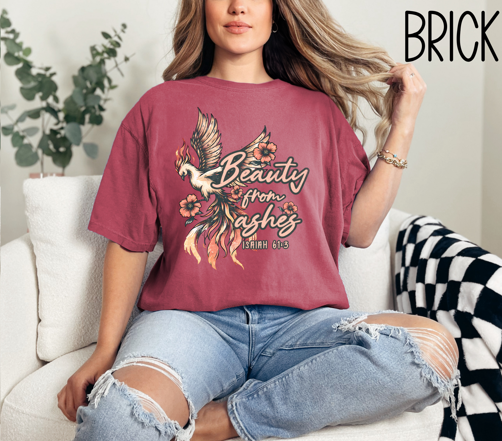 Beauty from Ashes T-Shirt, Inspirational Tee, Faith-Based Apparel, Spiritual Gift, Unisex Graphic Shirt, Phoenix Design, Isaiah 61:3
