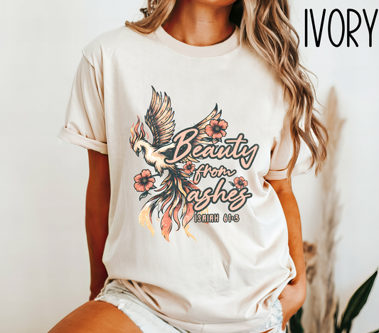 Beauty from Ashes T-Shirt, Inspirational Tee, Faith-Based Apparel, Spiritual Gift, Unisex Graphic Shirt, Phoenix Design, Isaiah 61:3